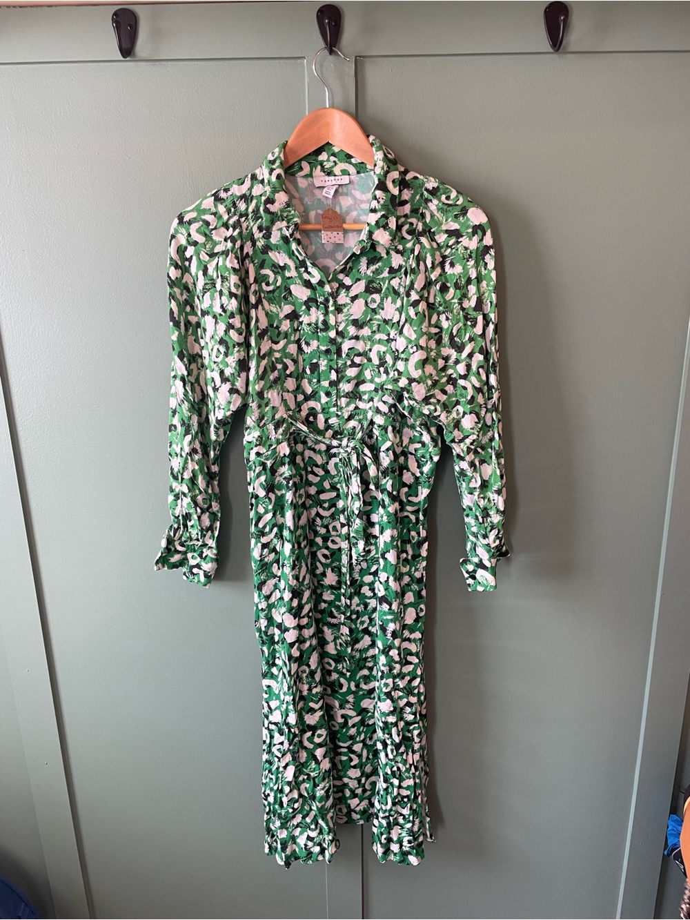 Topshop Green Floral Shirt Dress with Tie Waist